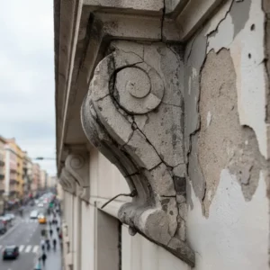 Cornisa deteriorada con riesgo de caida a vía pública