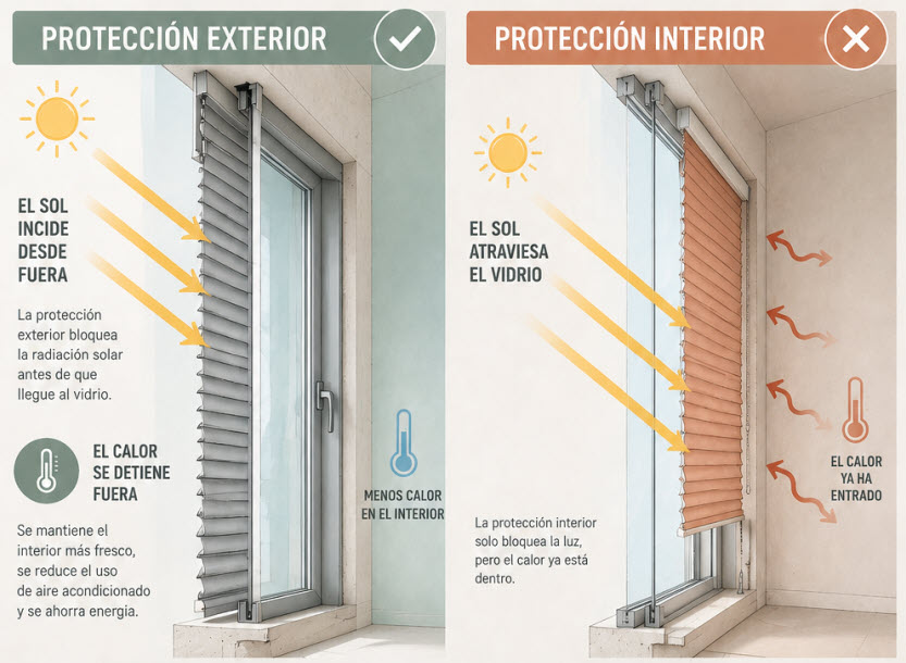 Protección solar por el exterior sobrecalentamiento